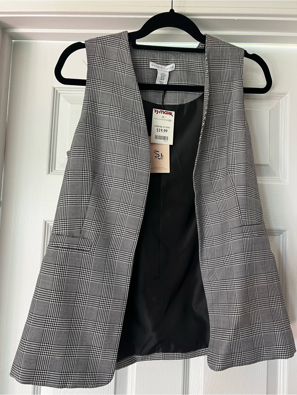 Sincerely Jules Grey Plaid Sleeveless Blazer Vest NWT
